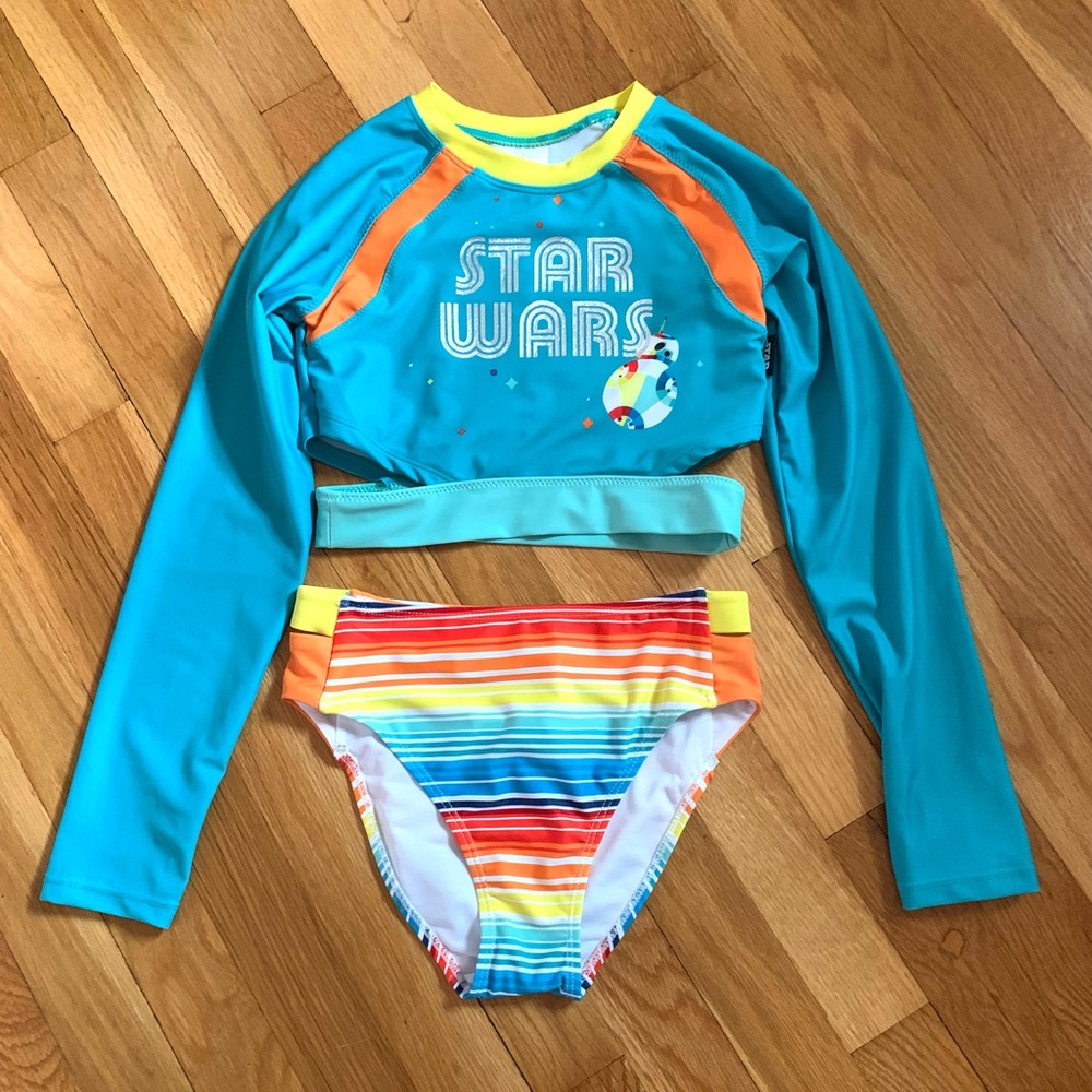 Disney STAR WARS Girls’ 9-10Y UPF 50+ Droid Rashguard Swimsuit
